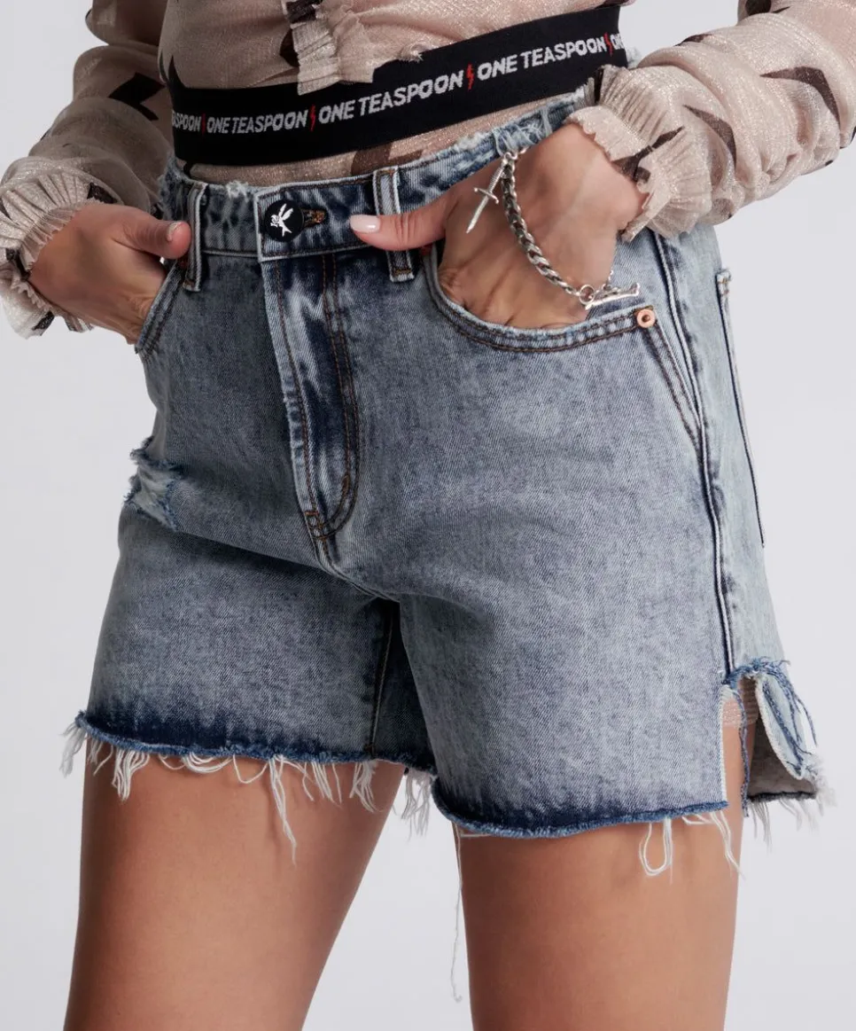 Denim Shorts|ONE TEASPOON Blue Blossom Legend High Waist Mom Shorts