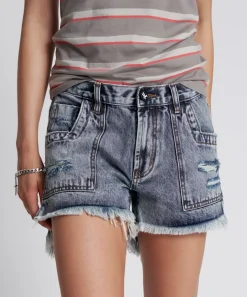 Denim Shorts|ONE TEASPOON Blue Blossom Marlon Low Waist Boyfriend Shorts