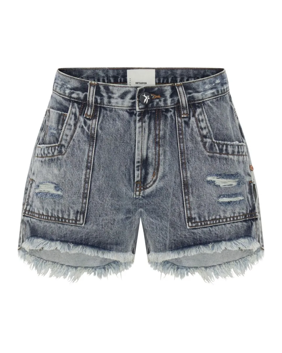 Denim Shorts|ONE TEASPOON Blue Blossom Marlon Low Waist Boyfriend Shorts