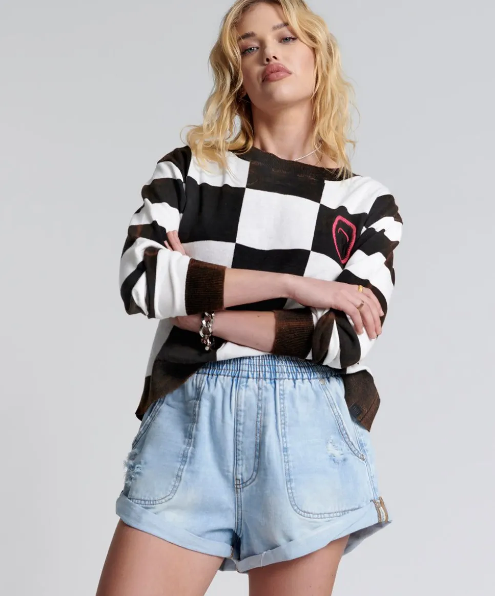 Denim Shorts|ONE TEASPOON Blue Latte Hunters Mid Length Relaxed Shorts