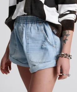 Denim Shorts|ONE TEASPOON Blue Latte Hunters Mid Length Relaxed Shorts