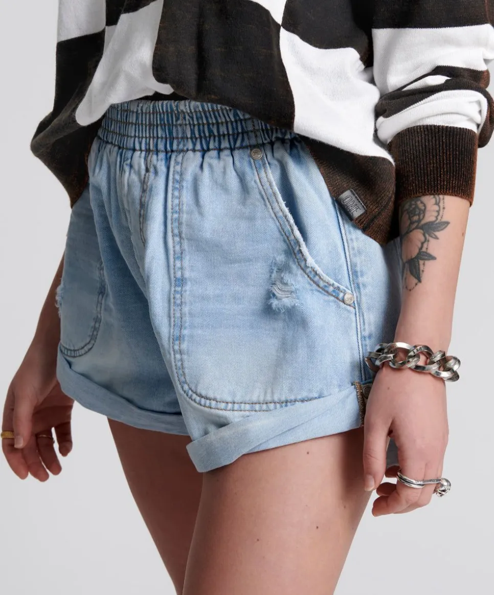 Denim Shorts|ONE TEASPOON Blue Latte Hunters Mid Length Relaxed Shorts