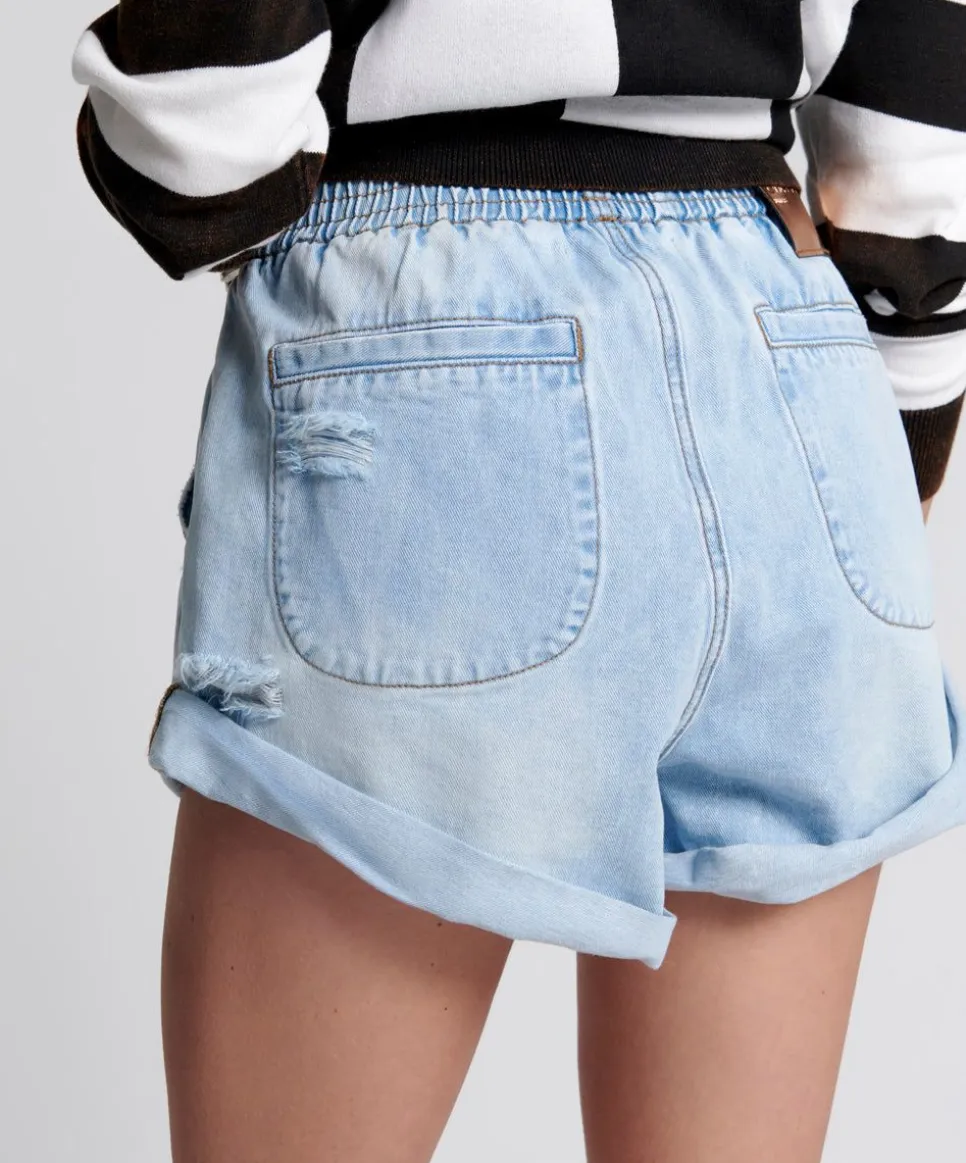 Denim Shorts|ONE TEASPOON Blue Latte Hunters Mid Length Relaxed Shorts