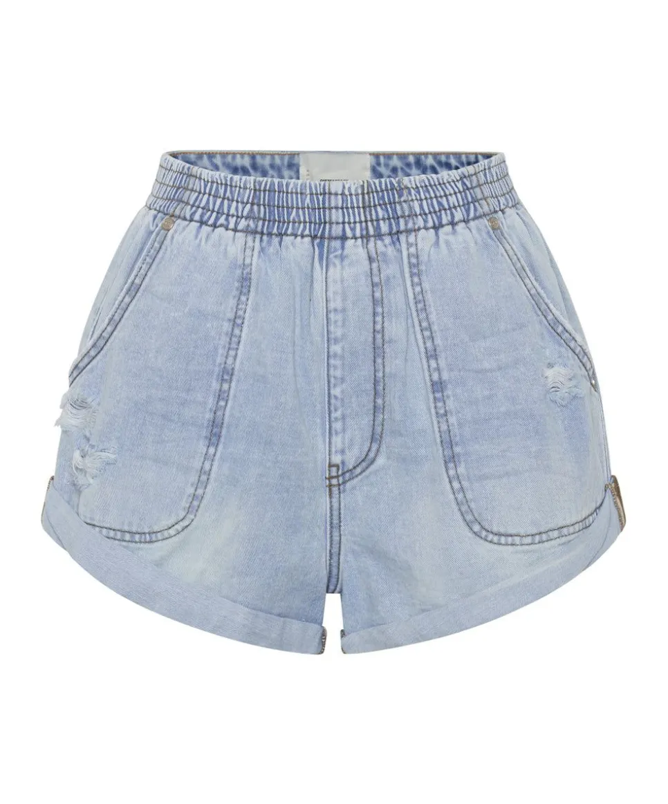 Denim Shorts|ONE TEASPOON Blue Latte Hunters Mid Length Relaxed Shorts