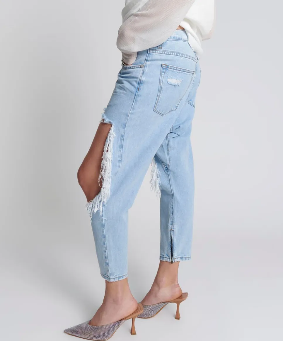 Denim Jeans|ONE TEASPOON Blue Latte Kingpins Cropped Boyfriend Jeans