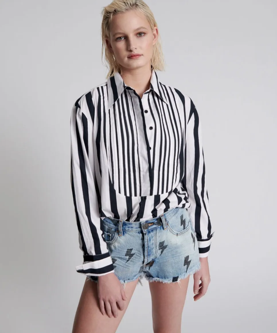 Denim Shorts|ONE TEASPOON Blue Lightning Le Wolves Mid Length Denim Shorts