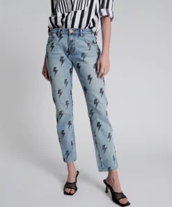 Denim Jeans|ONE TEASPOON Blue Lightning Trucker Low Waist Straight Leg Jeans