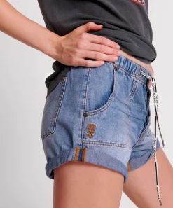 Denim Shorts|ONE TEASPOON Blue Lilac Shabby Bandit Drawstring Boyfriend Shorts