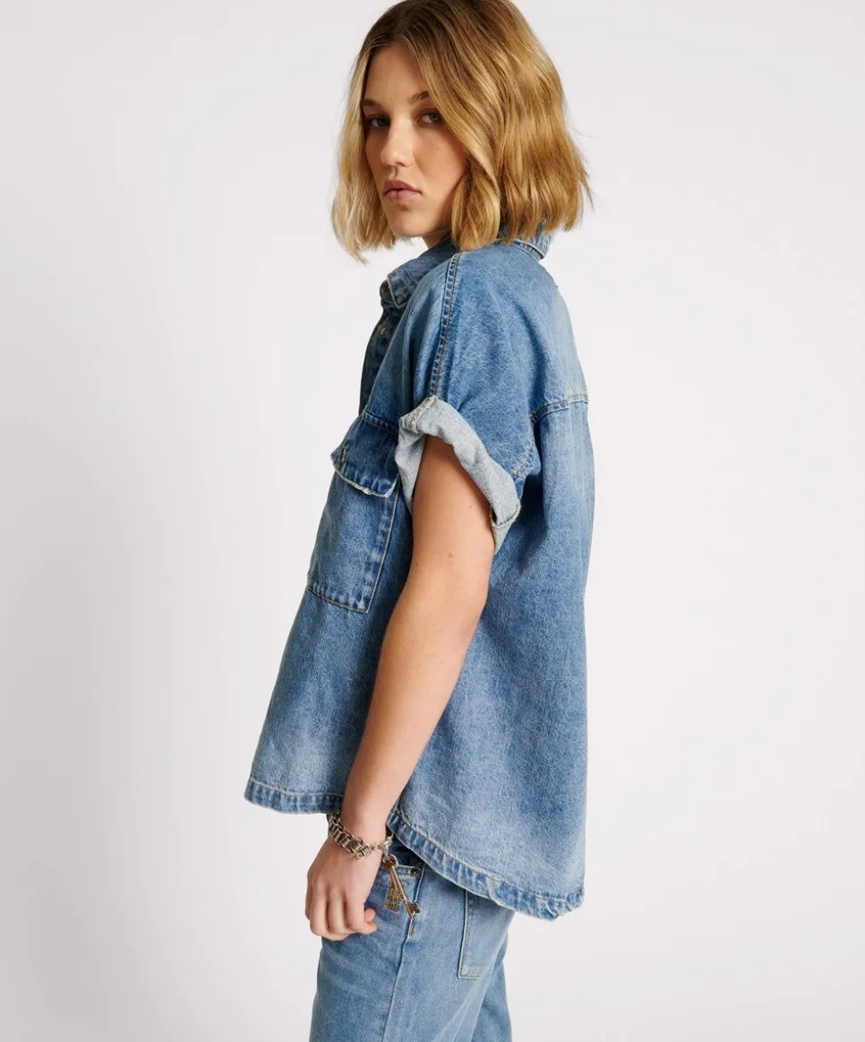 Shirts|ONE TEASPOON Blue Rapture Cut Off Denim Shirt