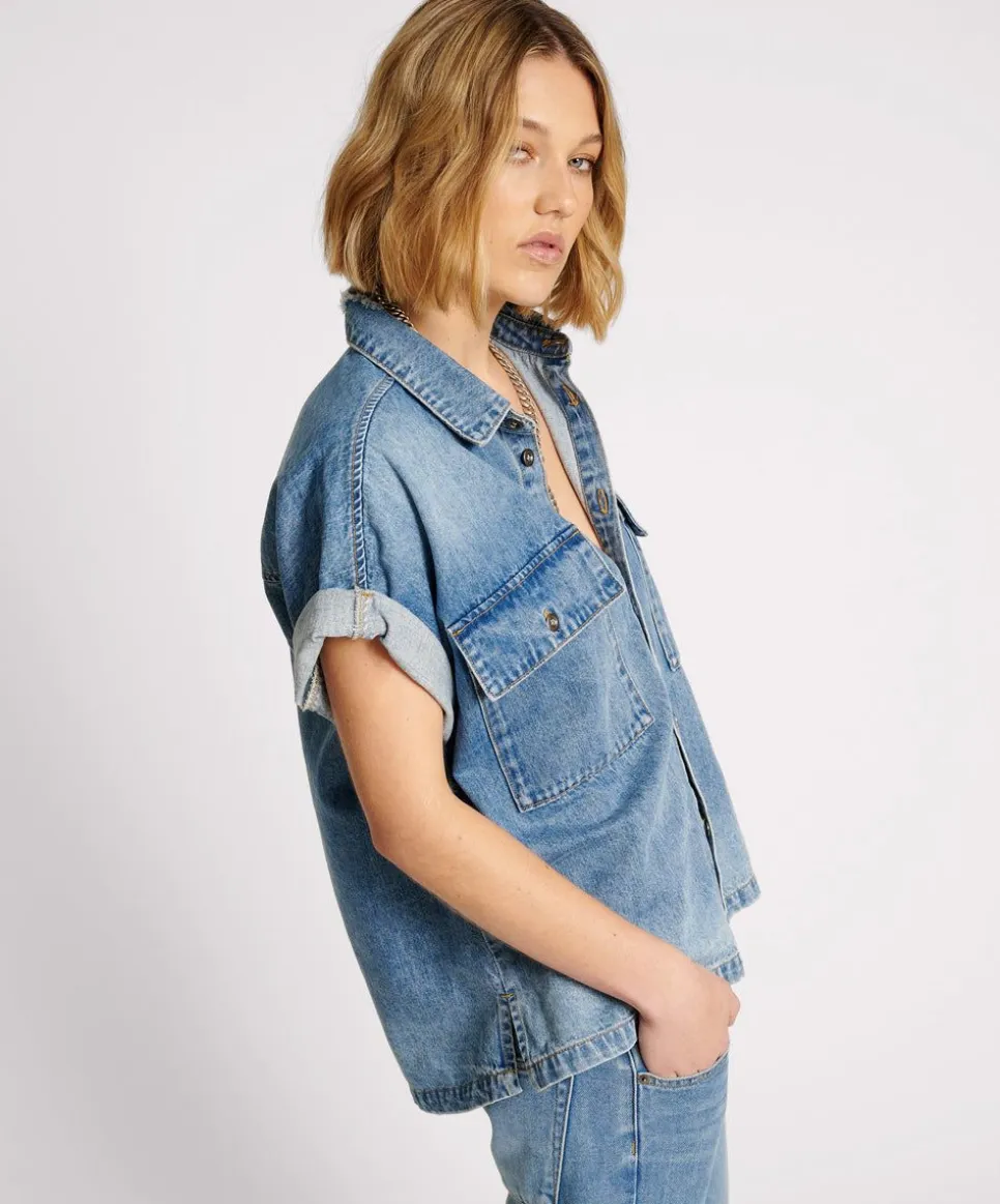 Shirts|ONE TEASPOON Blue Rapture Cut Off Denim Shirt