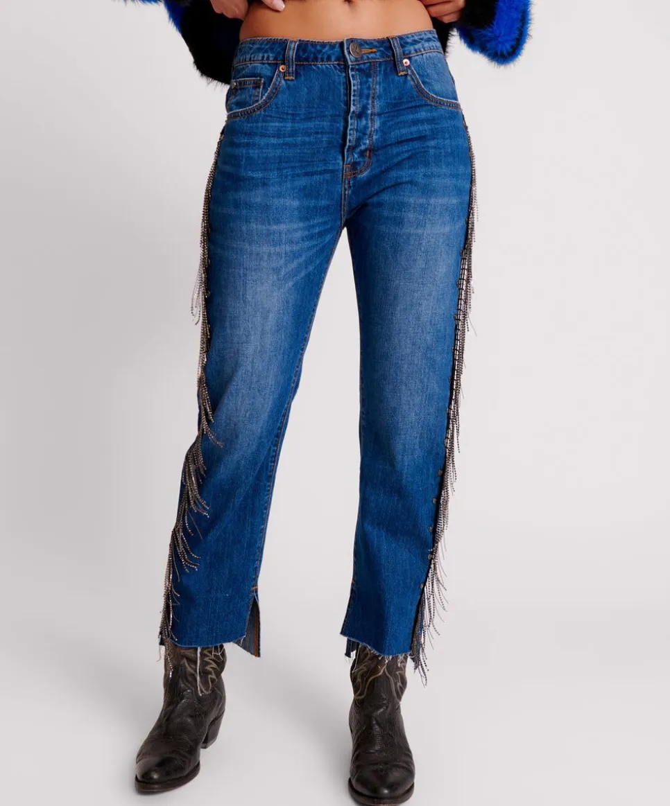 Denim Jeans|ONE TEASPOON Bluemoon Jewelled Hooligans Mid Waist Relaxed Jeans