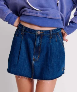 Denim Skirts|ONE TEASPOON Bluemoon Pleated Micro Mini Denim Skirt