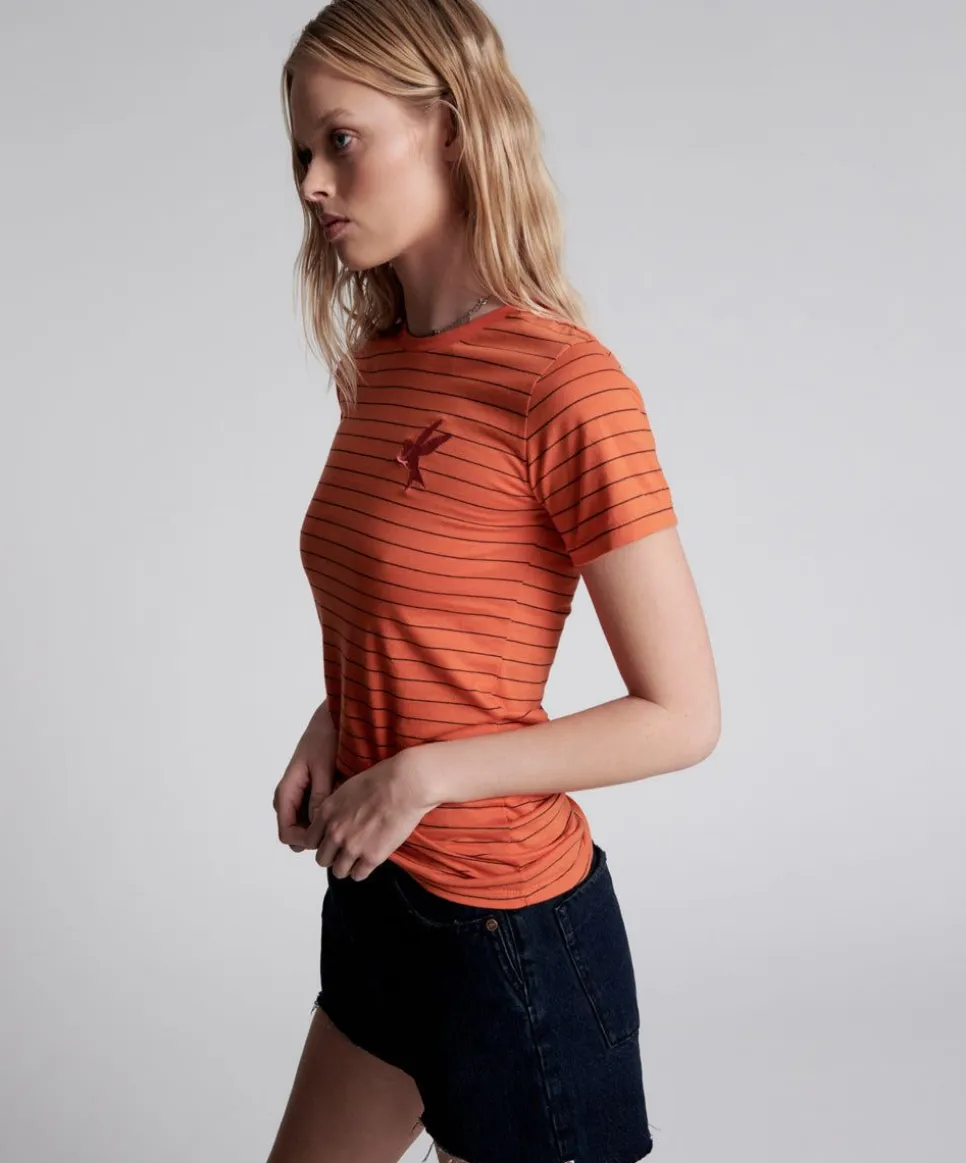 Basic Tees|ONE TEASPOON Bower Bird Embroidered Logo Fitted Tee