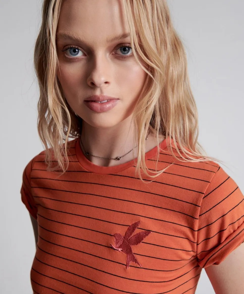 Basic Tees|ONE TEASPOON Bower Bird Embroidered Logo Fitted Tee