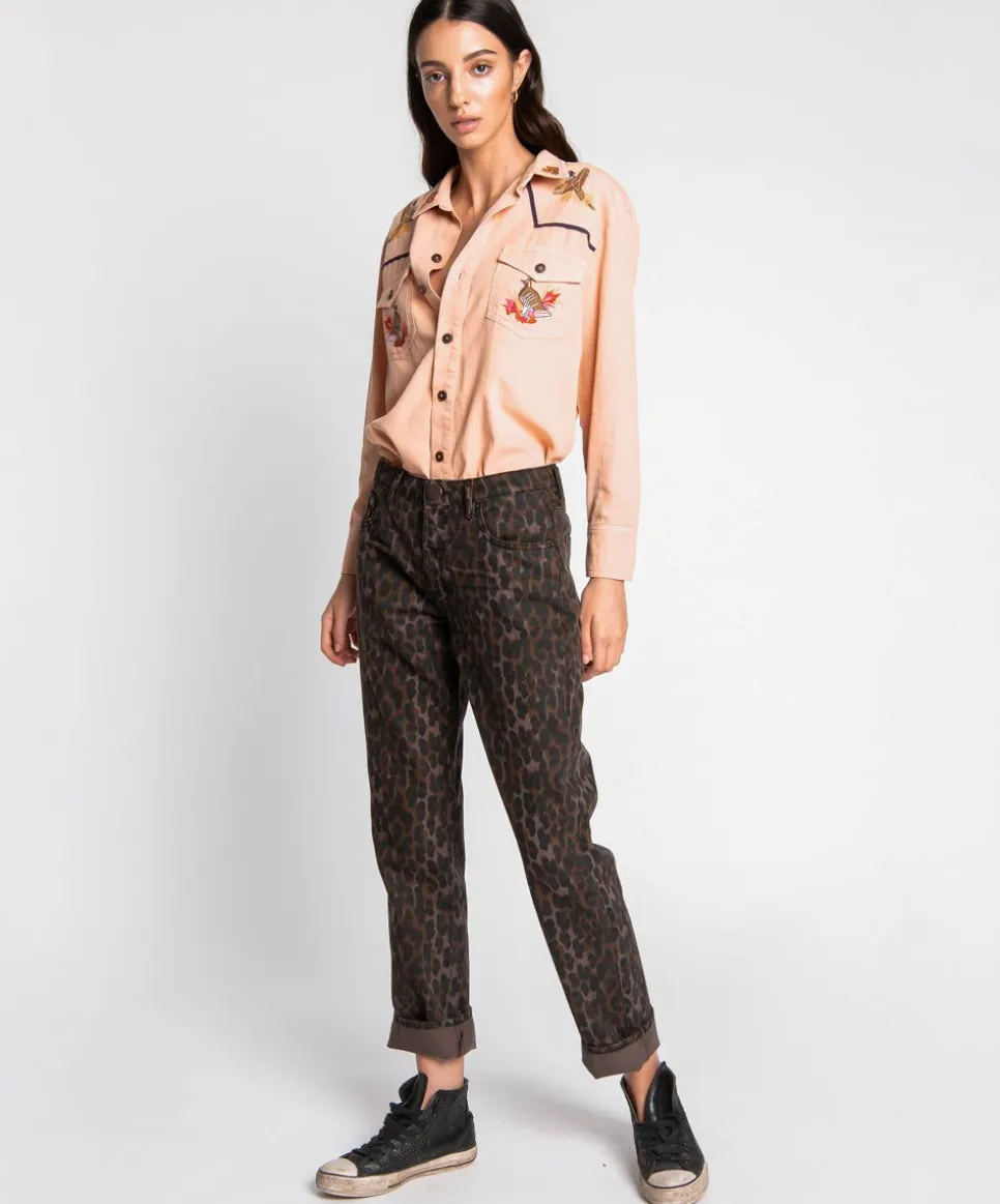 Denim Jeans|ONE TEASPOON Bronze Leopard Truckers Mid Rise Straight Leg Jeans