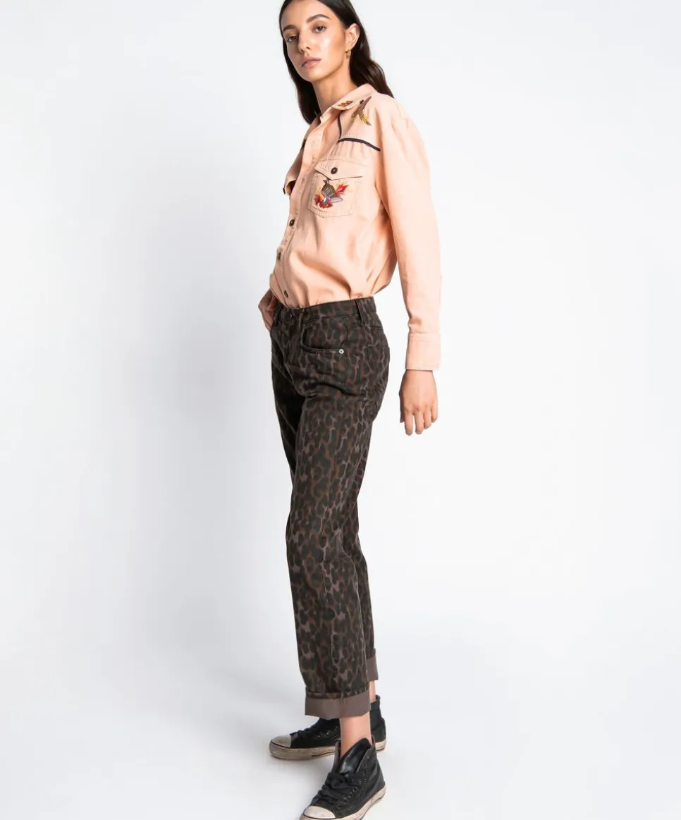 Denim Jeans|ONE TEASPOON Bronze Leopard Truckers Mid Rise Straight Leg Jeans