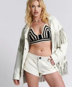 Bottoms|ONE TEASPOON Chaos Walking Fringed Leather Bandit Shorts