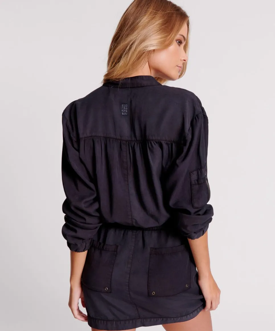 Mini Dresses|ONE TEASPOON Charcoal Flying High Zipped Tencel Mini Dress