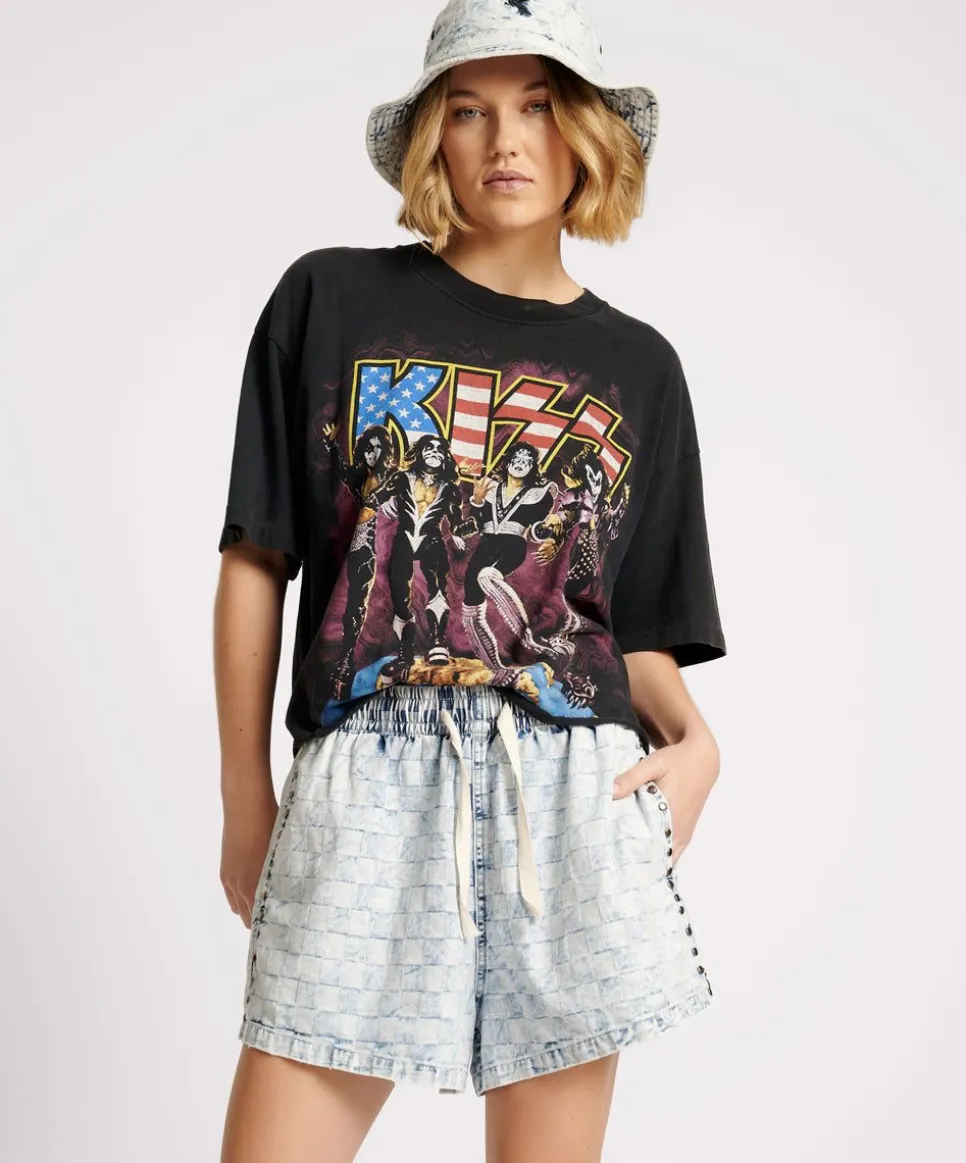 Denim Shorts|ONE TEASPOON Checkmate Studded Denim Boxer Shorts