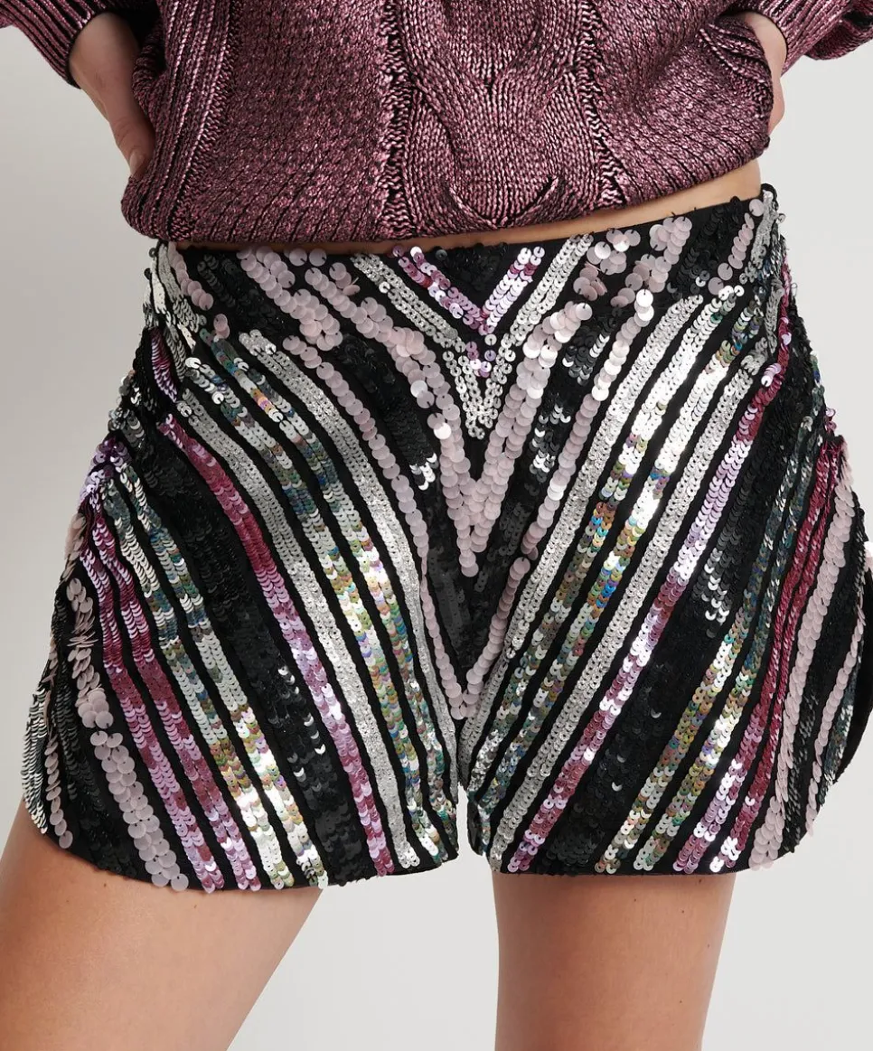 Bottoms|ONE TEASPOON Chevron Hand Sequin Party Shorts