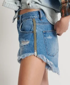 Denim Shorts|ONE TEASPOON Ciao Blue Outlaws Mid Length Denim Shorts