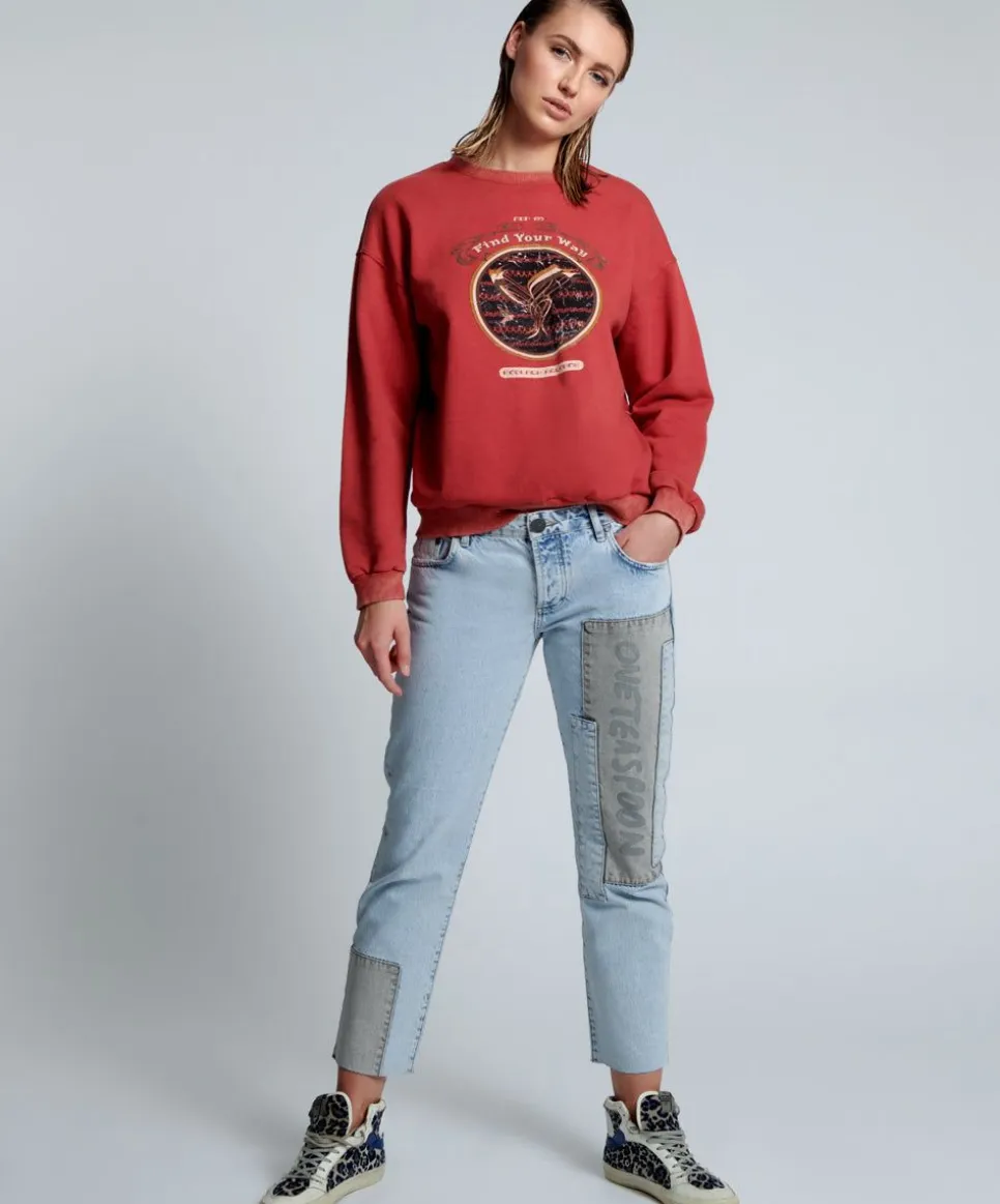 Denim Jeans|ONE TEASPOON Circus Blue Graffiti Truckers Low Waist Straight Leg Jeans