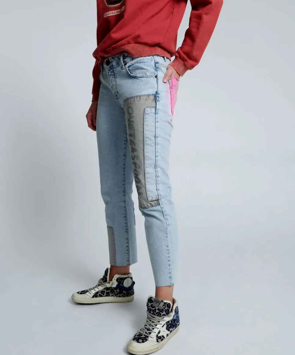 Denim Jeans|ONE TEASPOON Circus Blue Graffiti Truckers Low Waist Straight Leg Jeans