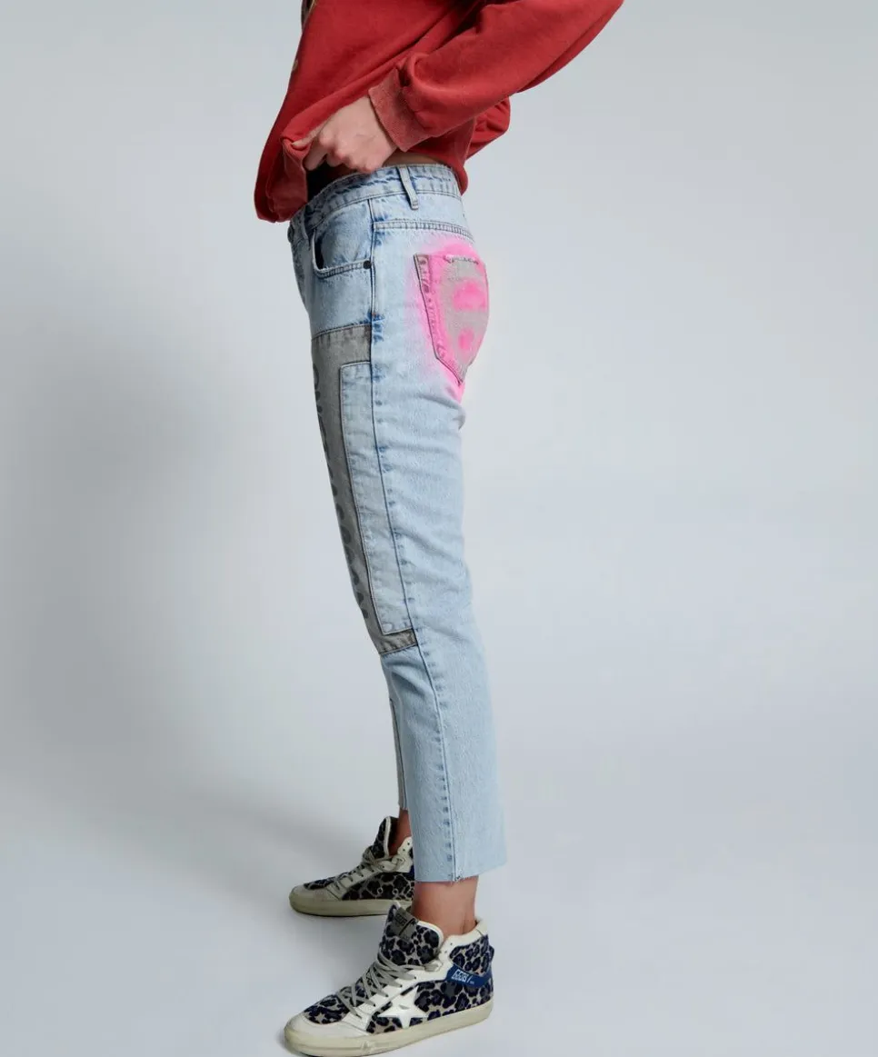 Denim Jeans|ONE TEASPOON Circus Blue Graffiti Truckers Low Waist Straight Leg Jeans