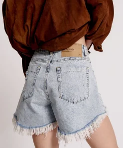 Denim Shorts|ONE TEASPOON Circus Blue Trucker Mid Waist Denim Shorts