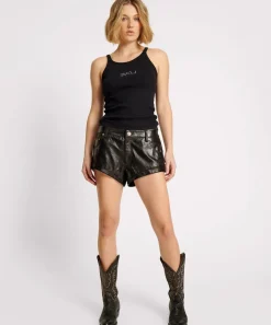 Bottoms|ONE TEASPOON Coated Black Leather Bandits Shorts