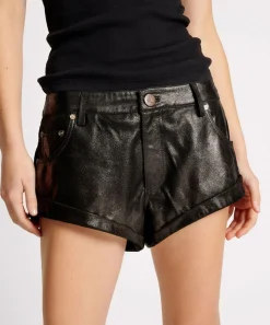 Bottoms|ONE TEASPOON Coated Black Leather Bandits Shorts