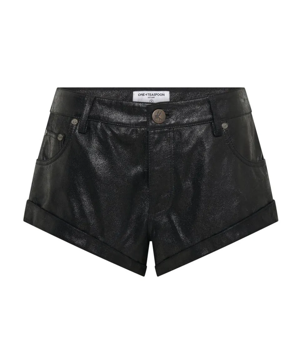 Bottoms|ONE TEASPOON Coated Black Leather Bandits Shorts