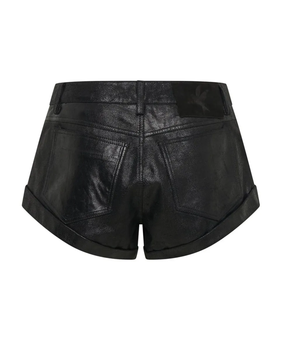 Bottoms|ONE TEASPOON Coated Black Leather Bandits Shorts