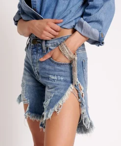 Denim Shorts|ONE TEASPOON Cobaine Frankies High Waist Long Length Denim Shorts