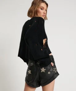 Knitwear|ONE TEASPOON Cropped Hercules Shredded Sweater