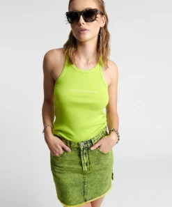 Denim Skirts|ONE TEASPOON Cyber Lime 2020 Mini High Waist Denim Skirt