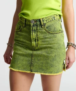 Denim Skirts|ONE TEASPOON Cyber Lime 2020 Mini High Waist Denim Skirt