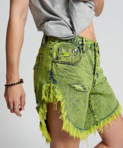 Denim Shorts|ONE TEASPOON Cyber Lime Frankies Long Length Boyfriend Shorts