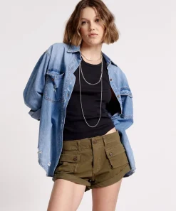 Denim Shorts|ONE TEASPOON Dark Khaki Cadet Bandits Low Waist Shorts