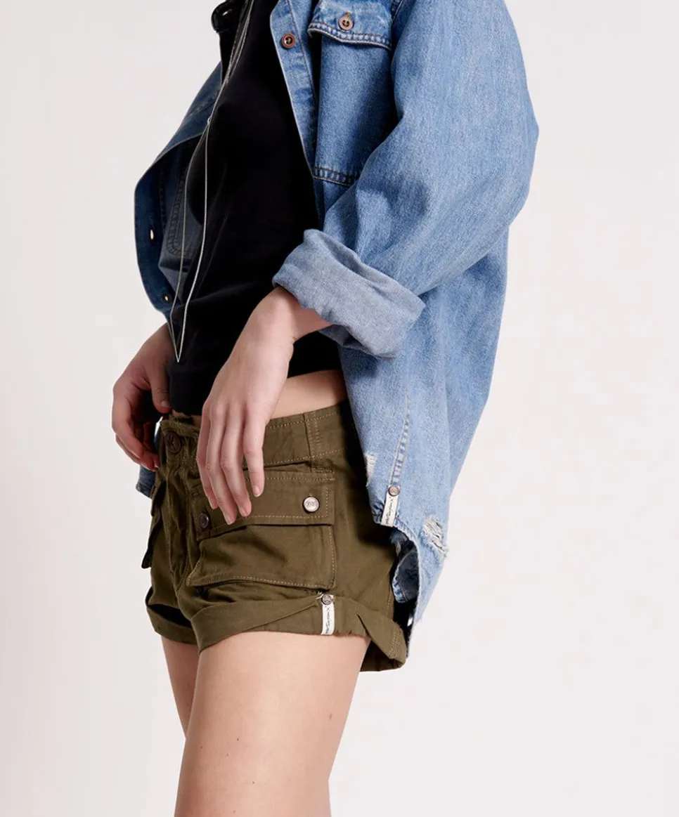 Denim Shorts|ONE TEASPOON Dark Khaki Cadet Bandits Low Waist Shorts