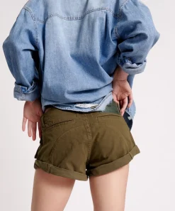 Denim Shorts|ONE TEASPOON Dark Khaki Cadet Bandits Low Waist Shorts