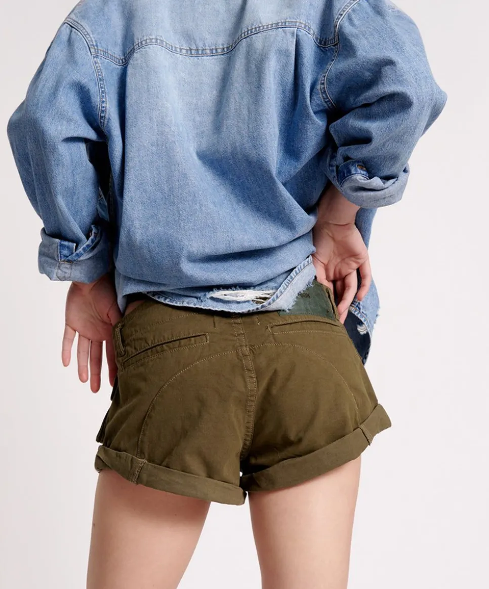 Denim Shorts|ONE TEASPOON Dark Khaki Cadet Bandits Low Waist Shorts