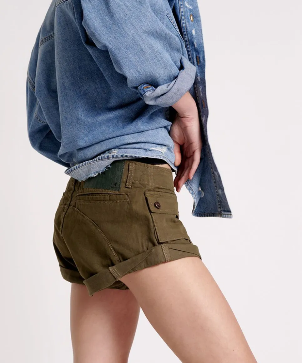 Denim Shorts|ONE TEASPOON Dark Khaki Cadet Bandits Low Waist Shorts