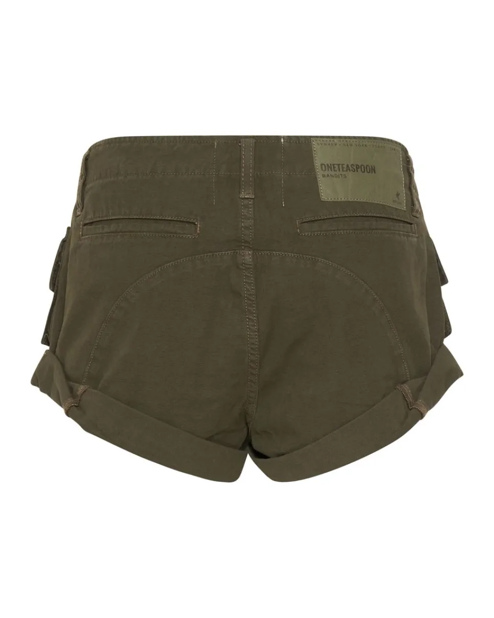 Denim Shorts|ONE TEASPOON Dark Khaki Cadet Bandits Low Waist Shorts