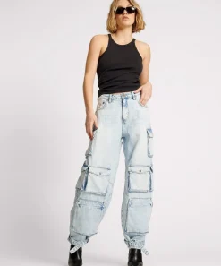 Denim Jeans|ONE TEASPOON Depeche Blue High Waist Epic Cargo Jeans