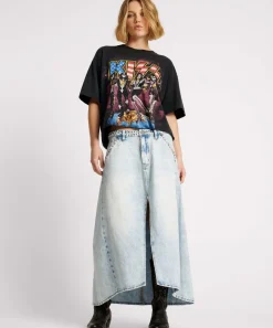Denim Skirts|ONE TEASPOON Depeche Blue Studded Mrs Carter Long Length Denim