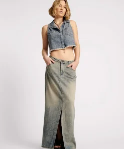 Denim Skirts|ONE TEASPOON Dirty Blue Denim Column Skirt