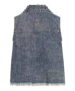 Denim Tops|ONE TEASPOON Dirty Blue Studded Braxton Top