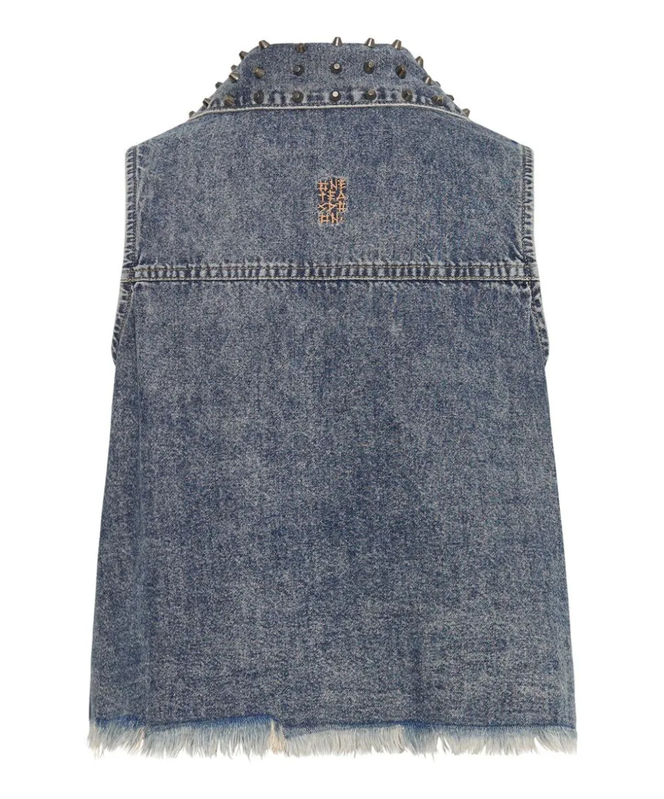 Denim Tops|ONE TEASPOON Dirty Blue Studded Braxton Top