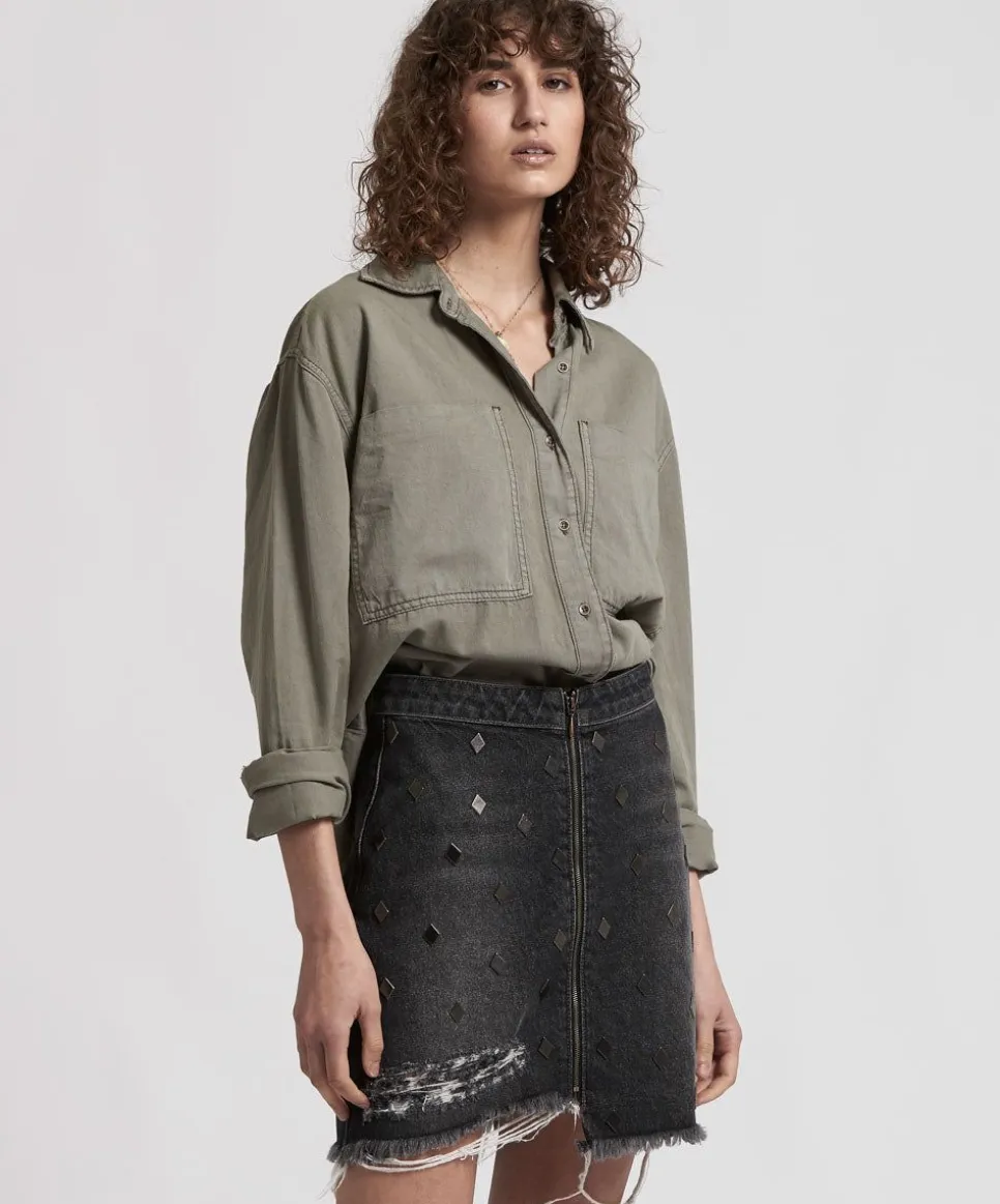 Denim Skirts|ONE TEASPOON Disobedient Vixen High Waist A-Line Denim Skirt